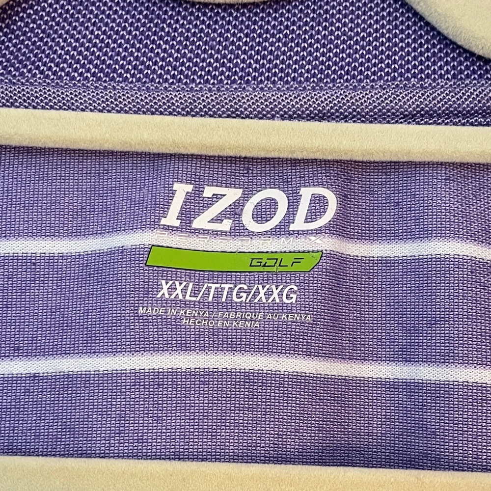 Izod Men's Polo Shirt with Purple and White Stripes - Picture 2 of 4